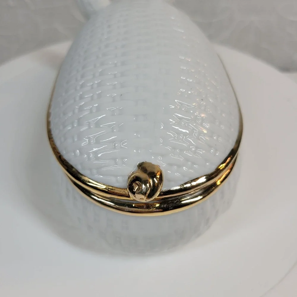 Bone China Porcelain Pig Hinged Trinket Jewelry Box w/ 18k Gold Accent